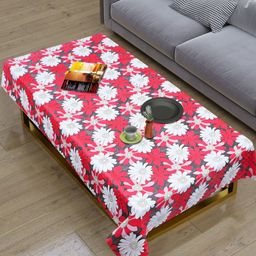 Dakshya Industries Red & White Floral Printed Waterproof 4-Seater Table Cover-44