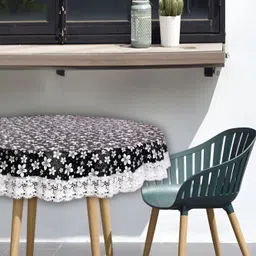 Stylista Black Floral Printed Waterproof Round 2-Seater Table Cover-picture-18