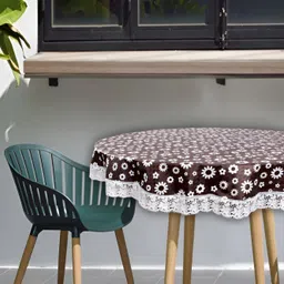 Stylista Brown & White Floral Printed 1.21 m x 1.21 m Waterproof Round Table Cover-image-43