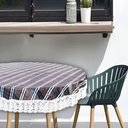 Stylista Brown & White Striped Printed Waterproof 1.21 m x 1.21 m Round Table Cover-image-18