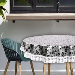 Stylista Black & White Floral Round Waterproof 2-Seater Table Cover-4