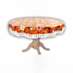 Stylista Orange & Pink Floral Round Waterproof  4-Seater Table Cover-11