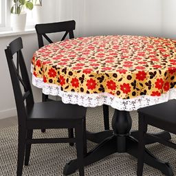 Stylista Orange & White Floral Printed Waterproof Round 4-Seater Table Cover-16