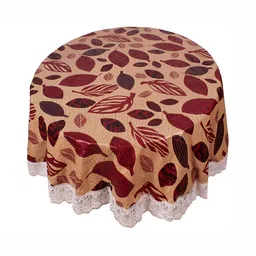 Stylista Beige & Maroon Floral Waterproof Round 4 Seater Table Cover-20