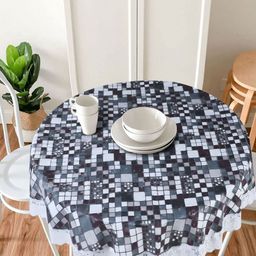 Dakshya Industries Grey & White Geometric Printed Embellished Waterproof Table Cover-19