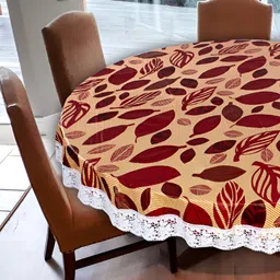 Stylista Red & Beige Waterproof Round 6 Seater Table Cover-picture-2
