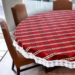 Stylista Red & Beige Printed Waterproof 1.82 m x 1.82 m Round Table Cover-23