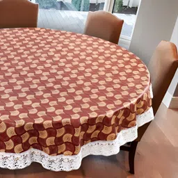 Stylista Brown & Beige Geometric Printed Waterproof Round 6-Seater Table Cover-11