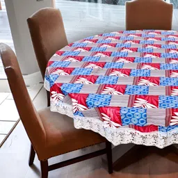 Stylista Pink & Blue Waterproof  Round 6-Seater Table Cover-image-66