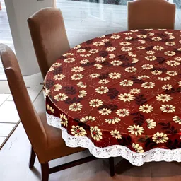 Stylista Brown & Cream Floral Waterproof Round 6 Seater Table Cover-31