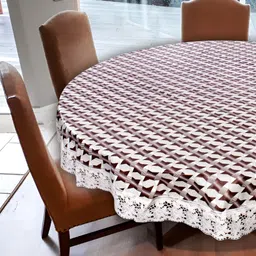 Stylista Maroon & White Round Waterproof 6-Seater Table Cover-13