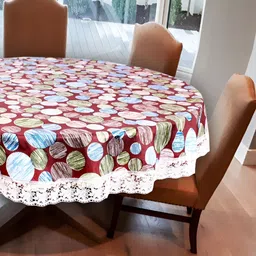 Stylista Brown & White Geometric Printed 1.82 m x 1.82 m Waterproof Round Table Cover-22