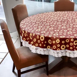 Stylista Brown & Yellow Floral Waterproof Round 6 Seater Table Cover-16