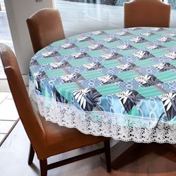 Stylista Blue & White Floral Waterproof Round 6-Seater Table Cover-image-94