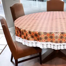 Stylista  Brown & White Waterproof Printed Round 6-Seater Table Cover-picture-53