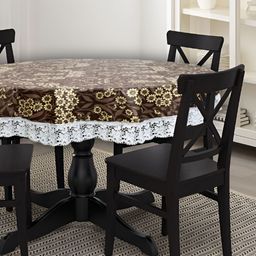 Stylista Brown & Yellow Floral Waterproof Round 8 Seater Table Cover-image-90