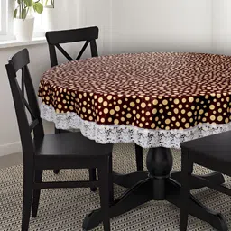 Stylista Brown & Yellow Geometric Round Waterproof 8-Seater Table Cover-4