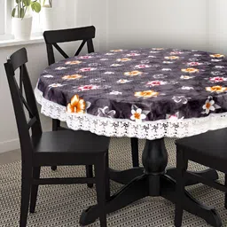 Stylista Grey & Orange Floral Printed Waterproof 2.28 m x 2.28 m Round Table Cover-29