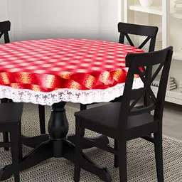 Stylista Red & Beige Geometric Printed Waterproof 2.28 m x 2.28 m Round Table Cover-4