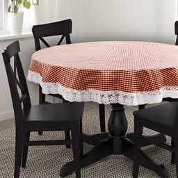 Stylista Brown 8 Pieces Checked Waterproof Table Cover-11