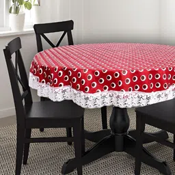 Stylista Red & White Geometric Printed Waterproof Round 8-Seater Table Cover-10