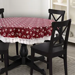 Stylista Maroon Waterproof Floral Print Round 8 Seater Table Cover-16