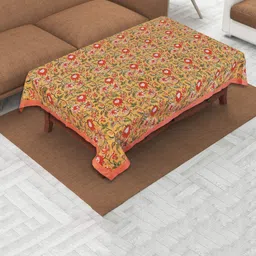 INDHOME LIFE Yellow & Pink Floral Printed Pure Cotton 4 Seater Table Cover-image-90