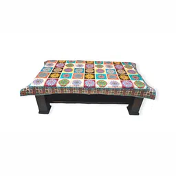 TANLOOMS White & Blue Floral Print Silk Rectangular 2-Seater Table Cover-1