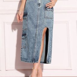 Miss Chase Denim A-Line Midi Skirts-image-16