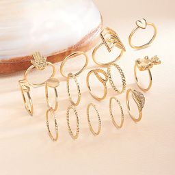 Zaveri Pearls Set of 15 Gold-Plated White Stone Studded Stackable Finger Ring-image-75
