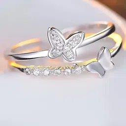KARISHMA KREATIONS Silver-Plated CZ-Studded Adjustable Finger Rings-image-46