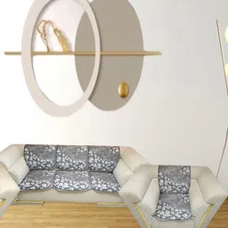 TANLOOMS Grey & White Printed Velvet Sofa Cover-image-21
