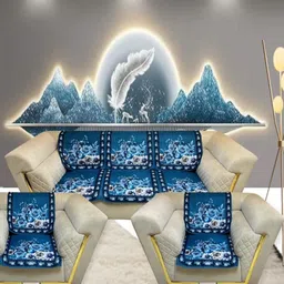 TANLOOMS Blue Printed Velvet Sofa Cover-picture-52