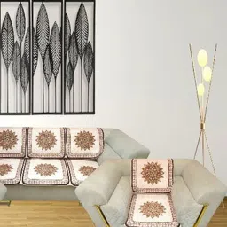 TANLOOMS Cream-Coloured & Brown Printed Velvet Sofa Cover-picture-2