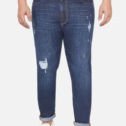 John Pride Men Blue  Men plus size Mildly Distressed Light Fade Stretchable Jeans-16