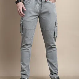 Chennis Men Tapered Fit Mildly Distress Heavy Fade Stretchable Cargo Jeans-picture-31