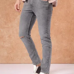 The Indian Garage Co Men Slim Fit Slash Knee Light Fade Stretchable Jeans-image-77