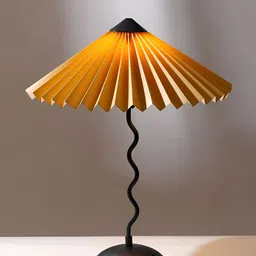 FIG Yellow & Black Textured Metal Triangle Wavy Table Lamp with Bulb-image-82