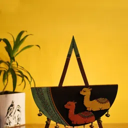 AAKRITI ART CREATIONS Brown Handcrafted Wood Alpaca Motif Table Lamp-35