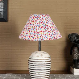 Devansh White & Pink Printed Wooden Table Lamp With Cotton Shade-16
