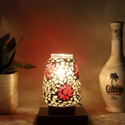Devansh Red & Yellow Mosaic Design Glass Shade Table Lamp-10