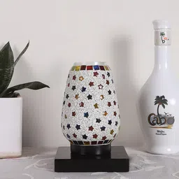 Devansh White & Red Mosaic Design Glass Table Lamp-20