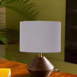 Devansh Grey Wooden Contemporary Cylindrical Shaped Table Lamp-51