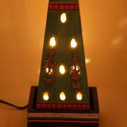 Aapno Rajasthan Blue & Green Printed Contemporary Table Lamp-58