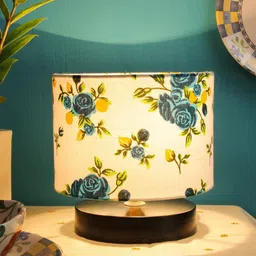 Devansh White & Blue Printed Cotton Shade Bedside Standard Lamp-32