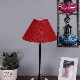 Devansh Maroon & Black Textured Wooden Table Lamp With Jute Shade-8