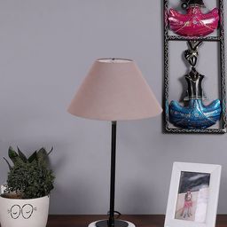 Devansh Grey Textured Cotton Table Lamp With Wooden Base-26