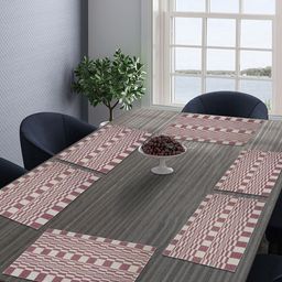 Aura Brown & Off-White 6 Pieces Geometric Printed Cotton Table Placemats-32