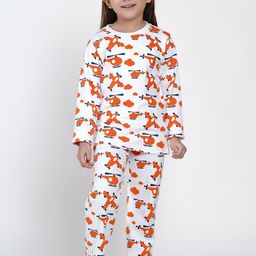 berrytree Girls Orange & White Organic Cotton Printed Sustainable Night Suit-image-47