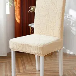 HOUSE OF QUIRK Beige 4 Pieces Self Design Jacquard Stretchable Chair Covers-image-63